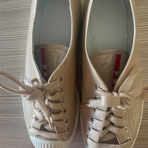PRADA Beige Powder Patent Leather Sneakers with PRADA Dust Bag - Picture 12 of 16